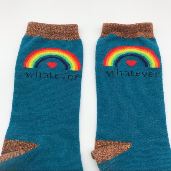 Blue Rainbow 'Whatever' Cute Pride Crew Socks Unisex One Size Comfy Novelty Sock - Picture 2 of 8